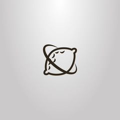 black and white simple vector sign of a planet of a lemon with its orbit