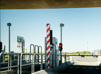 Detail of French toll road barrier and cash terminal - French autoroute