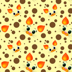 Cats seamless pattern with brown circles on orange background