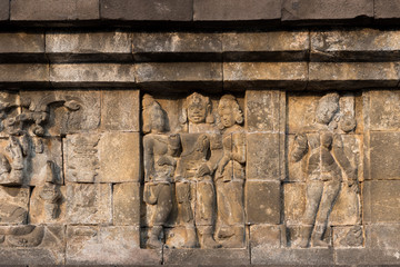 Fototapeta premium Bas Relief At Borobudur temple in Java, Indonesia
