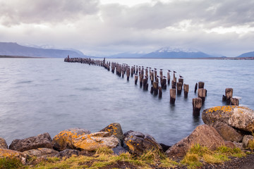 King Cormorant colony, Old Dock, Puerto Natales, Antarctic Patagonia, Chile. Sunset