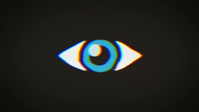 Big Brother's Eye On Vintage Old Television Screen/
Animation of a blinking big brother's eye watching you, with old television screen effect including twitch, noise, glitch and bad looking effects