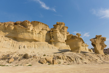 Tourist attraction near Mazarrón Murcia Spain the Bolnuevo sandstone natural rock erosions
