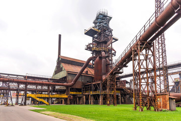 Fototapeta na wymiar Bolt Tower and the blast furnace in Vitkovice in Ostrava, Czech Republic