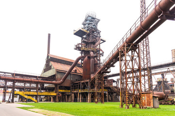 Fototapeta na wymiar Bolt Tower and the blast furnace in Vitkovice in Ostrava, Czech Republic