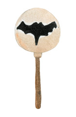 Watercolor lollipop with a bat. Halloween sweets for children. 