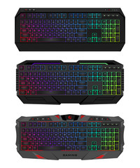 Gaming keyboard with LED backlit. Realistic computer keyboards set.