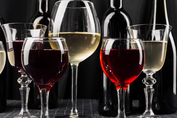 bottles and glasses of wine