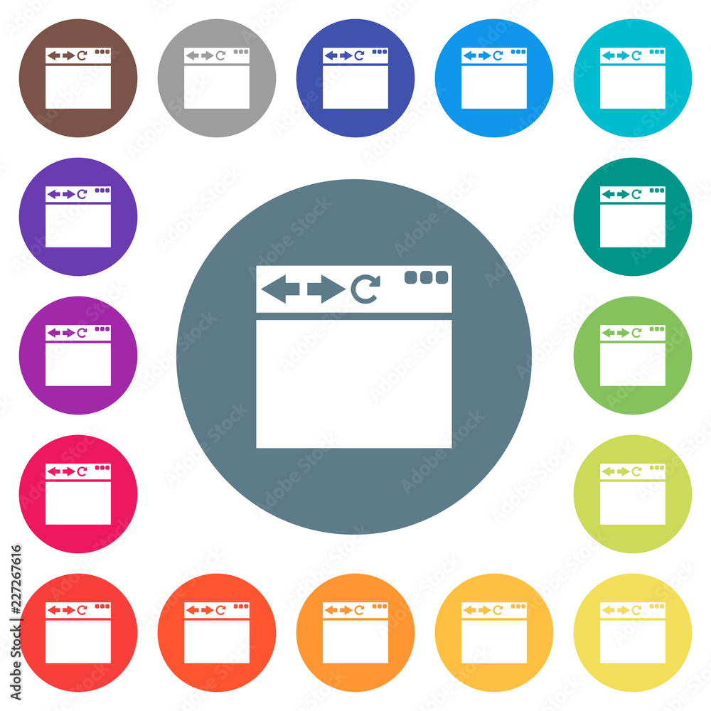 Poster empty browser window flat white icons on round color backgrounds