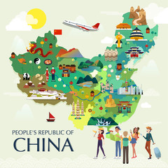 Map Of China Attractions Vector And Illustration.