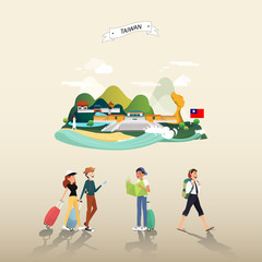 Tourist attraction landmarks in Taiwan illustration design