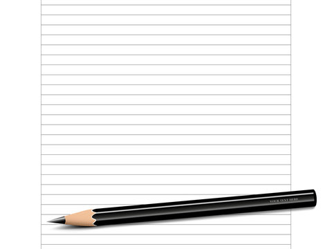 Papierblatt mit Linien, wei&szlig;em Rand und Bleistift
Vektor Illustration isoliert auf wei&szlig;em Hintergrund
 
