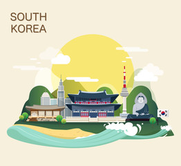 Tourist attraction landmarks in Korea illustration design
