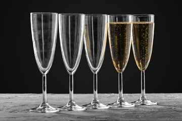 Many glasses of champagne