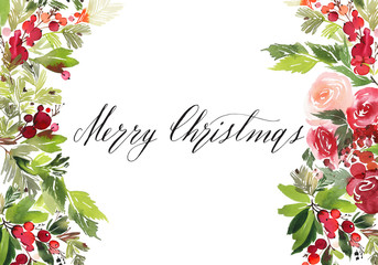 Christmas watercolor postcard.