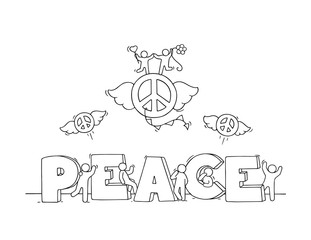 Little people with word Peace.