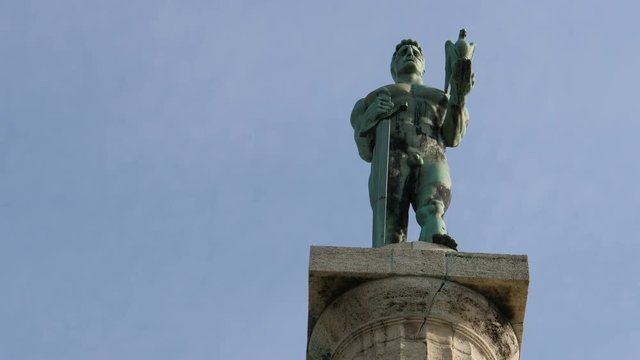 Pobednik (The Victor) is a iconic monument in the Belgrade Fortress one of the most visited tourist attractions and city landmark commemorates Serbia's war victory. Belgrade 21 October 2017