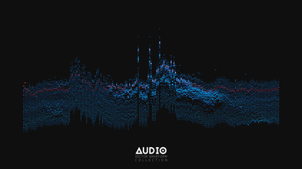 Vector 3d echo audio wavefrom spectrum. Abstract music waves oscillation graph. Futuristic sound wave visualization. Glowing oscillation pattern. Synthetic music technology sample. - obrazy, fototapety, plakaty