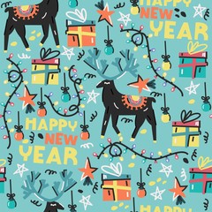 Seamless vector pattern "Happy new year". Festive cartoon background.