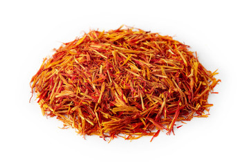 Safflower petals (Saffron substitute) isolated on white background