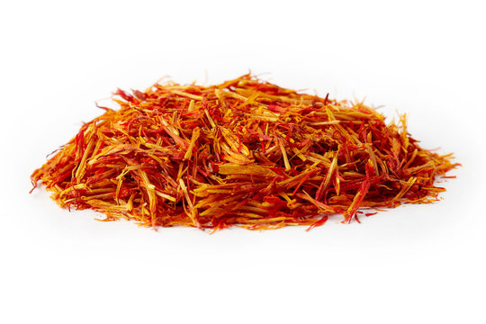 Safflower petals (Saffron substitute) isolated on white background