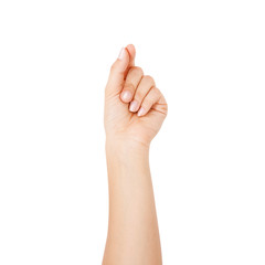 Woman hand on white background