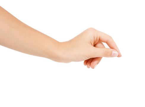 Woman hand on white background