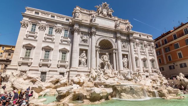 Fontana di Trevi or Trevi Fountain, a famous Baroque fountain in Rome, Italy. It was designed by Nicola Salvi and completed by Giuseppe Pannini in 1762.