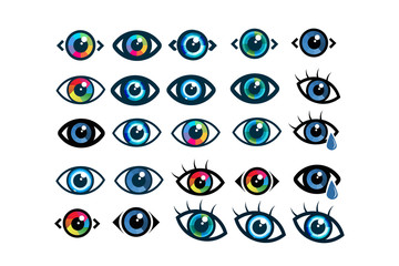Eye icon set - eye symbols. flat eye sign vector