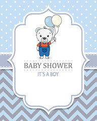 baby shower boy. Cute bear with balloons. space for text
