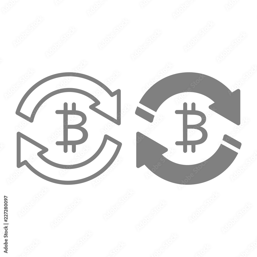 Poster Bitcoin exchange line and glyph icon. Cryptocurrency circulation vector illustration isolated on white. Bitcoin with rotation arrows outline style design, designed for web and app. Eps 10.