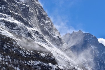 Snow in the air at the Shuangqiao Valley, Sichuan, China  