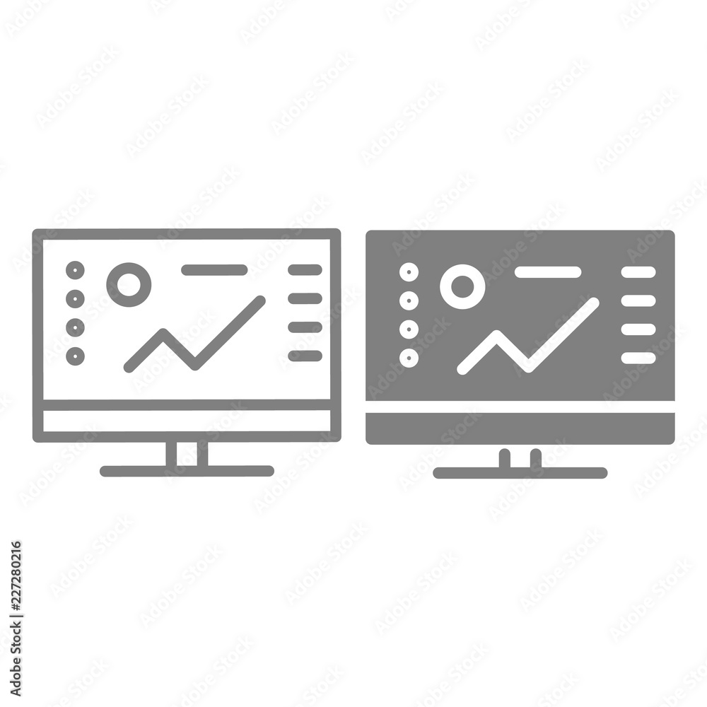 Poster software line and glyph icon. computer vector illustration isolated on white. graph outline style de