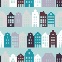 Obraz na płótnie Canvas Seamless pattern with european residential houses and streets. Historic architecture. City tourism. Vector illustration.
