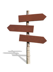 Left-right sign Made of wood on a white background