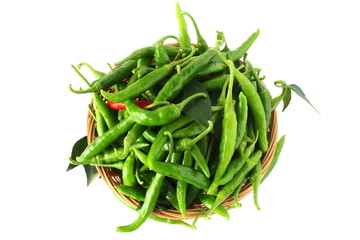 garden fresh green and red chili pepper in white background