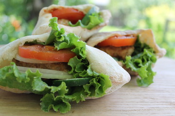 sandwich with meat and vegetables