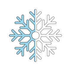 drawing worksheet for preschool kids with easy gaming level of difficulty. Simple educational game for kids. Illustration of snowflake for toddlers