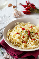Spaghetti with garlic, olive oil and hot red pepper