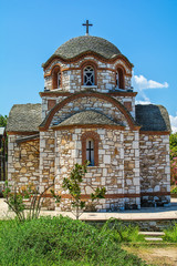 Naklejka premium Olympiada, Greece - August 18, 2018: St. Nicholas church at the beach of the town Olympiada in Chalkidiki in Greece