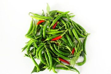 garden fresh green and red chili pepper in white background