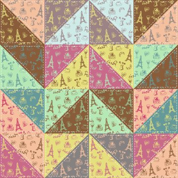 patchwork pattern with france objects memories