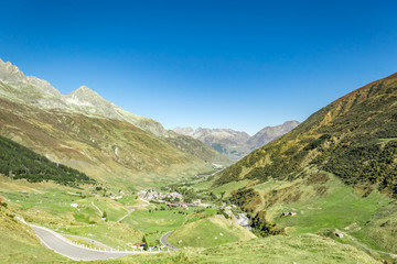 Fototapeta na wymiar James Bond winding road in the Swiss Alps