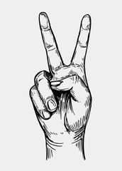 Peace sign. Hand gesture. Sketch illustration converted to vector