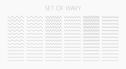 Set of wavy - curvy and zigzag - criss cross horizontal lines - obrazy, fototapety, plakaty