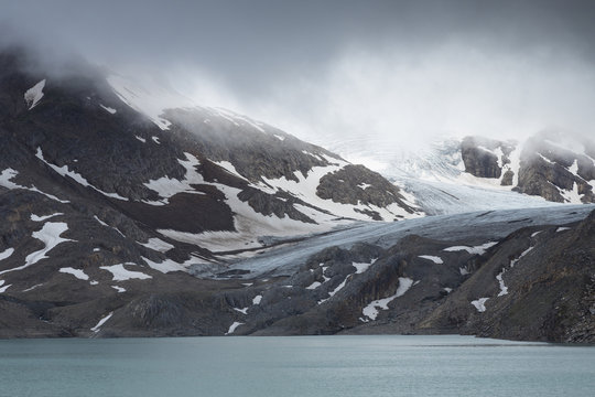 Gries glacier and the artificial lake near Nufenen Pass, Canton Valais, Switzerland, Europe