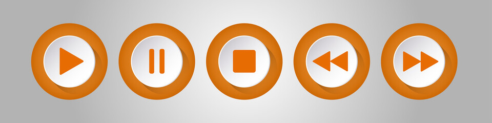 orange, white round music control buttons set