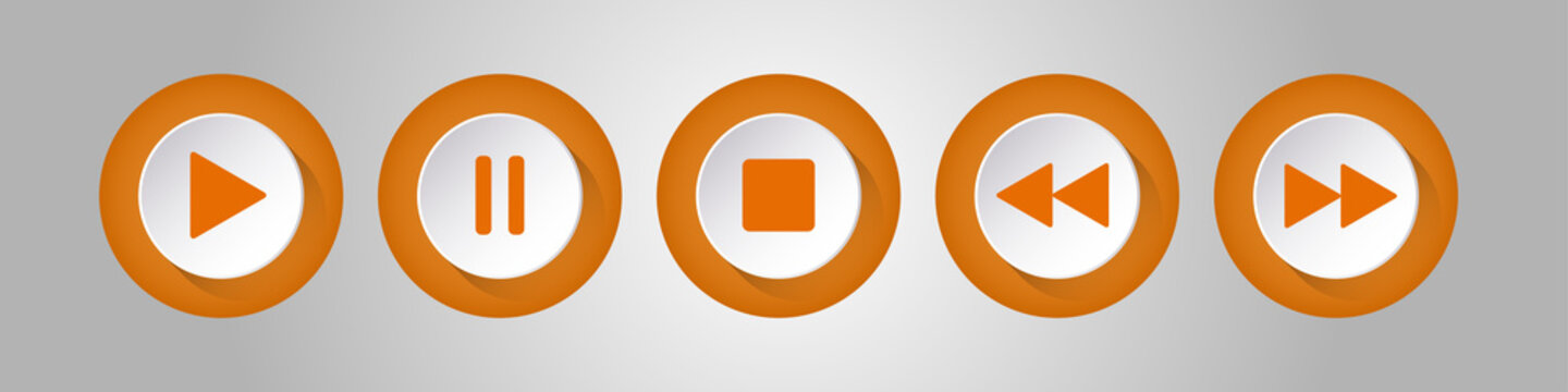 orange, white round music control buttons set