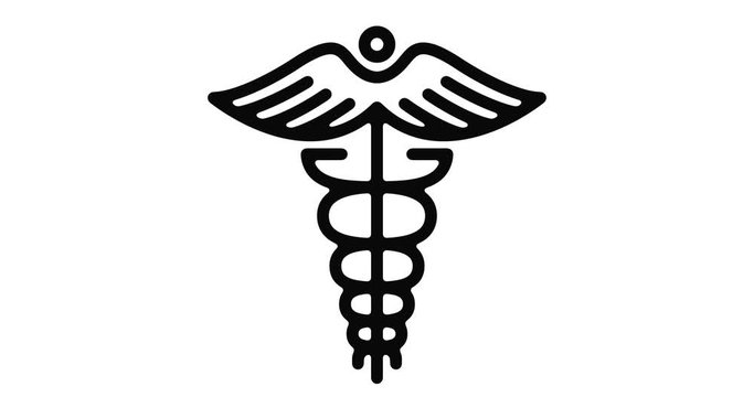 Caduceus line icon motion graphic animation with alpha channel.