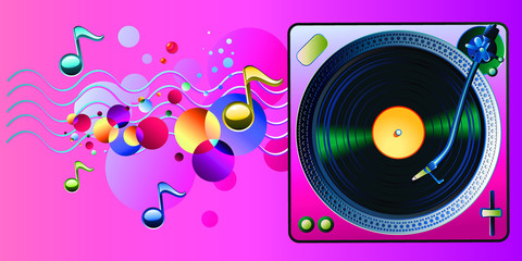 Obraz premium Turntable and notes colorful modern music design